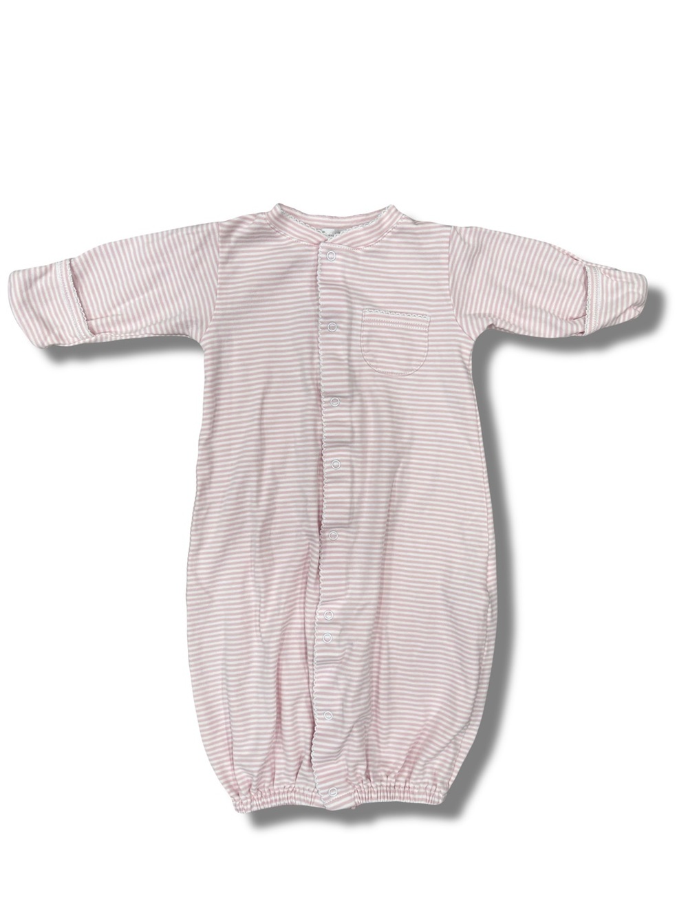 Kissy Kissy Girls Small Pink Striped Classic Convertible Gown Pima Cotton